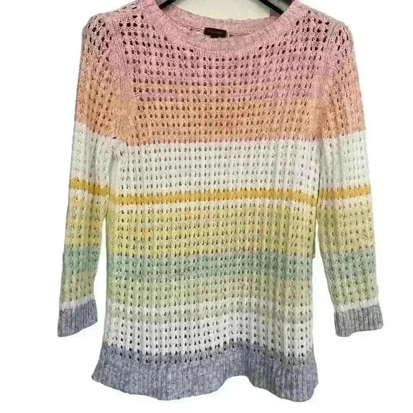 Talbots OPEN STITCH COTTON SWEATER Size M Multi Pastel Lighweight Cotton Casual - Picture 3 of 12